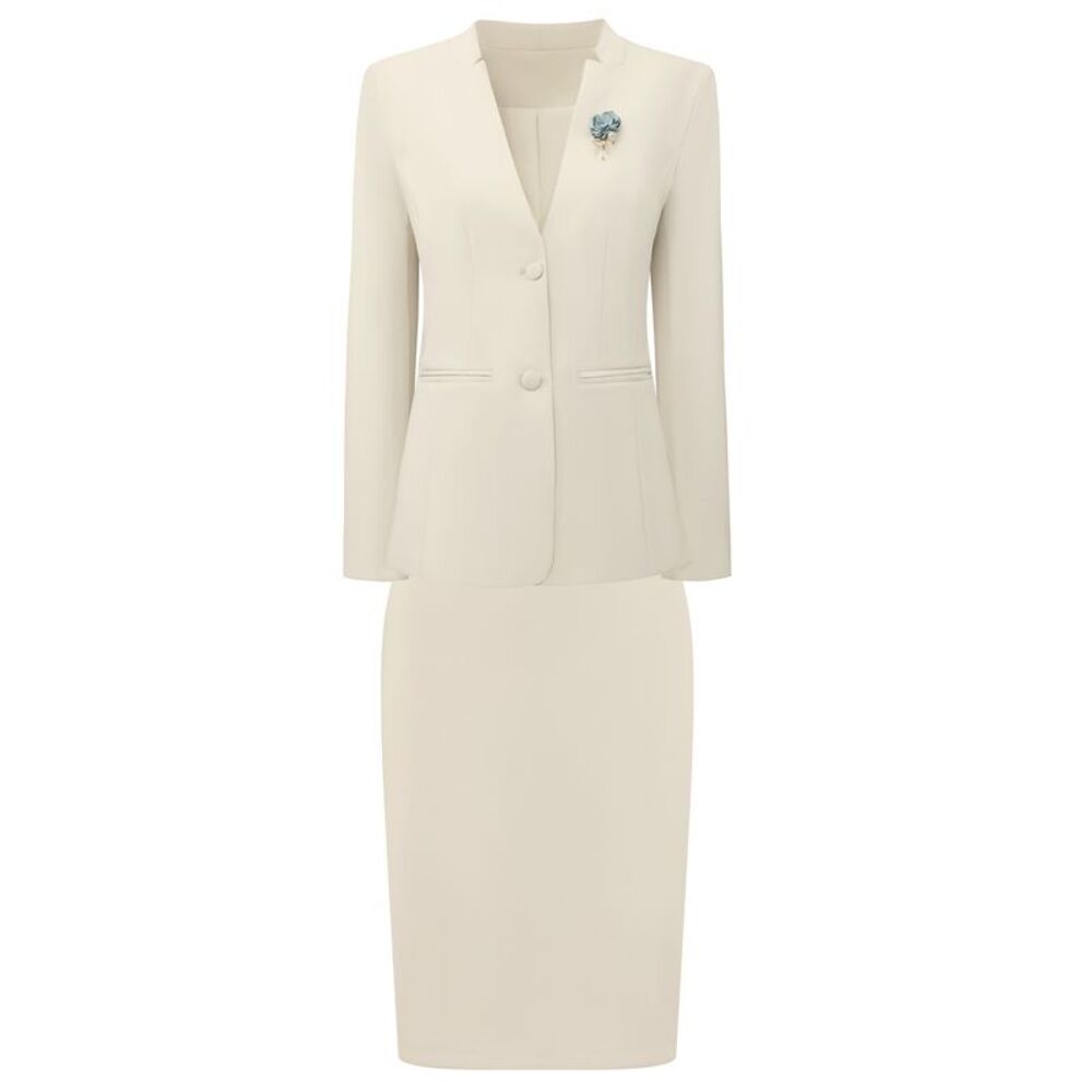Women Business Work Suit Set 2 Piece Outfit Blazers Skirt Beige